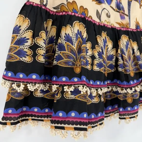 NEW Farm Rio Ainika Floral Tiered Mini Skirt Cream Women Medium Side Zipper - Picture 3 of 7